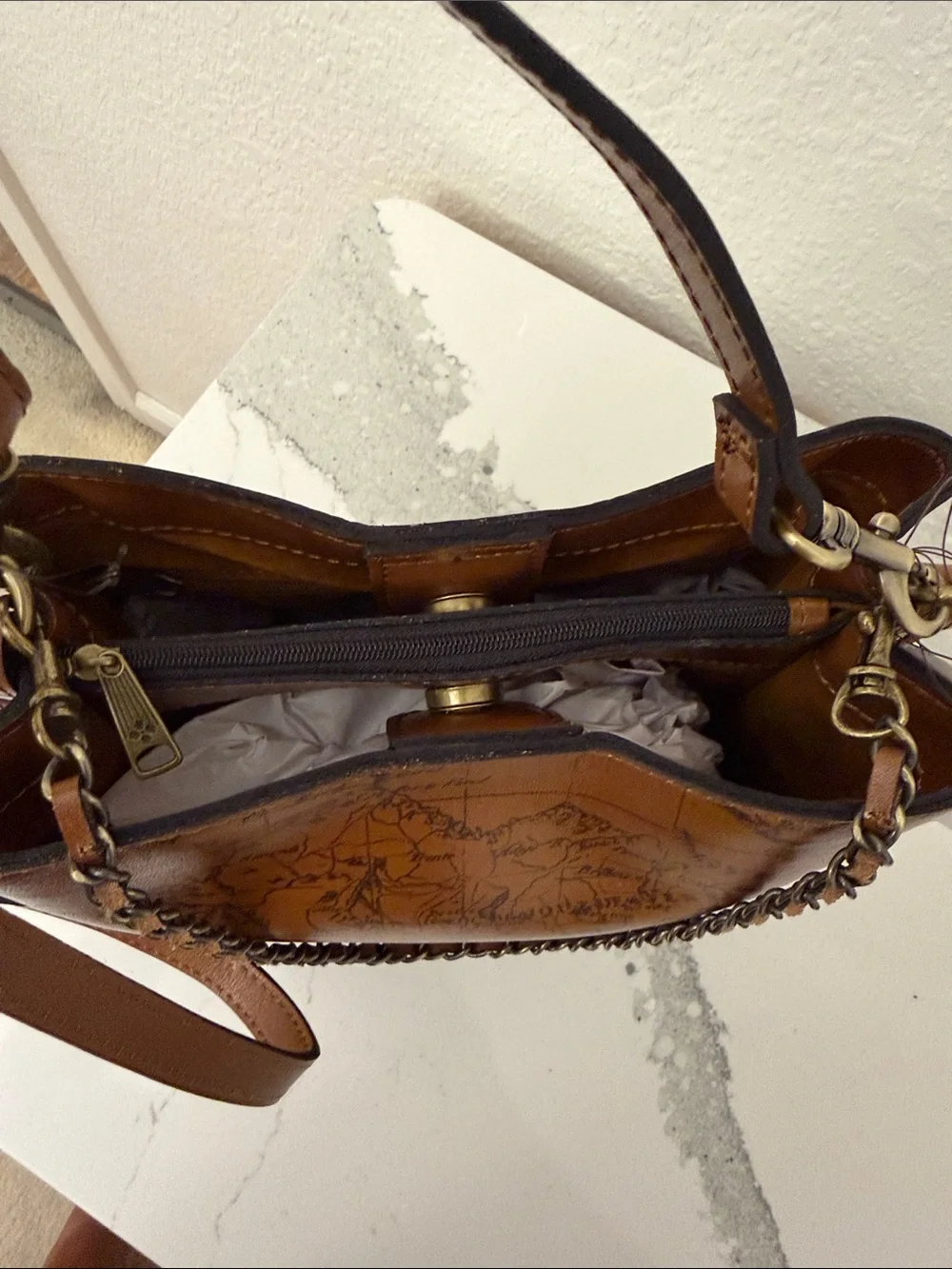 Patricia NashLeather Map-Print Crossbody Bag with Shoulder Strap too NWT